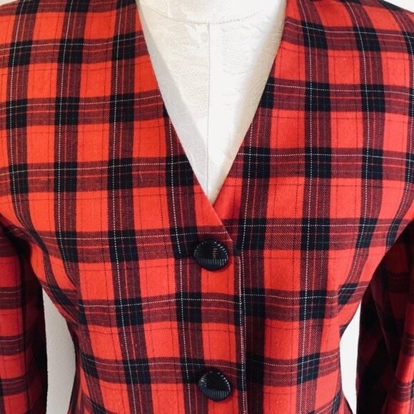 Vintage Sweetbriar Red & Black Plaid Button-Up Blazer Jacket Size 6 - Picture 5 of 9